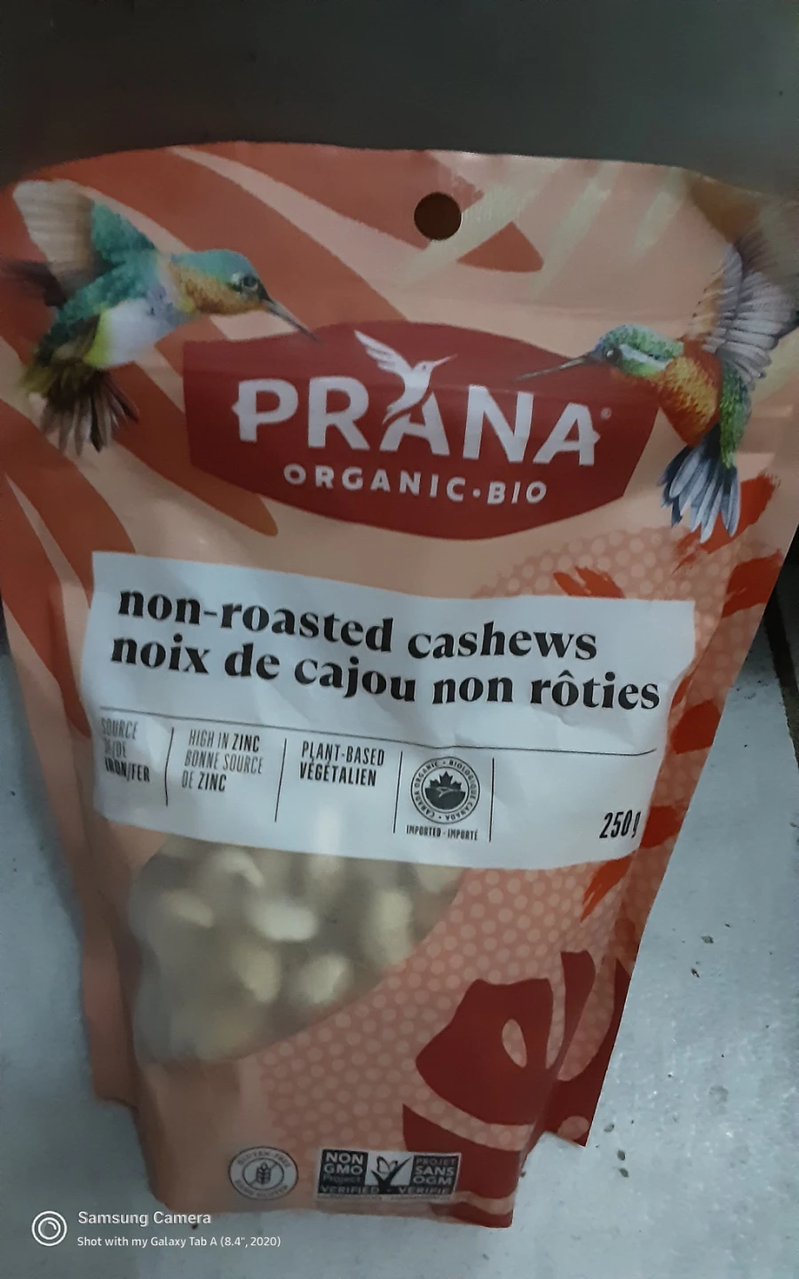 Prana Organic Non-Roasted Cashews 250g