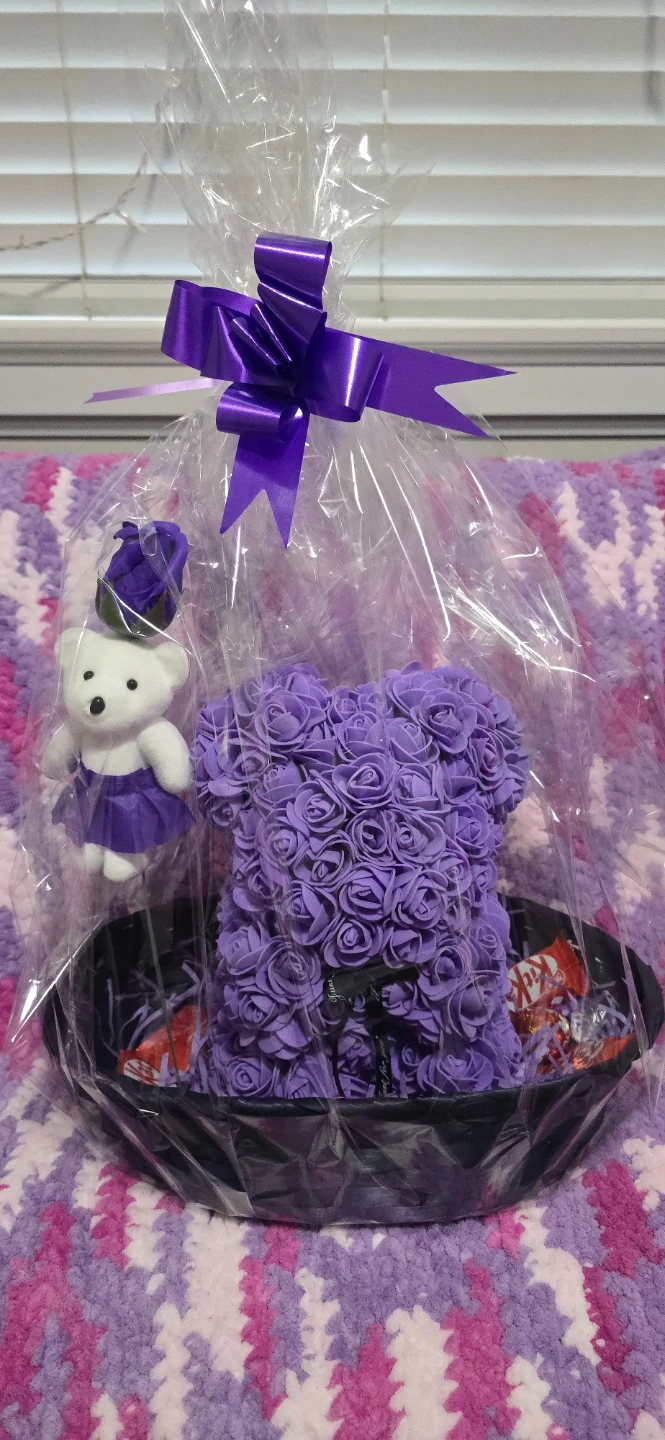 Purple Rose Teddy Bear Gift Basket