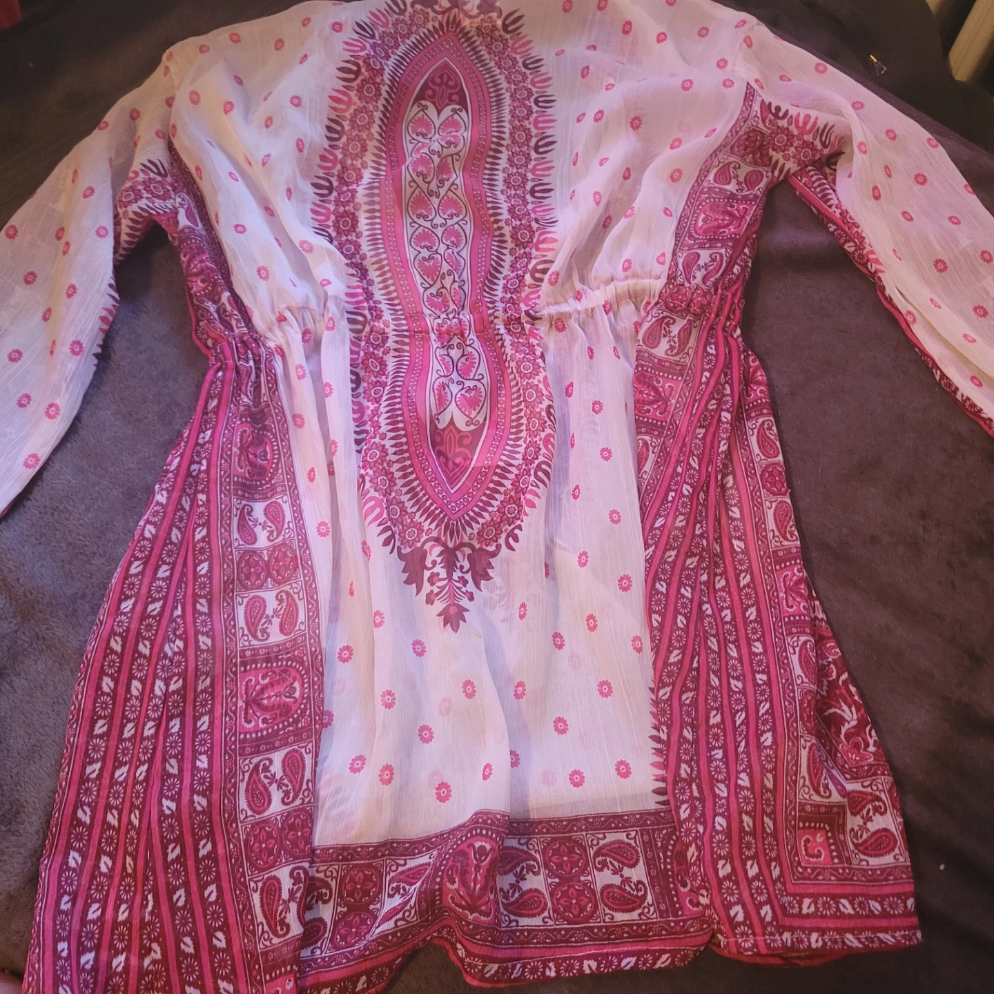 Rima Women's Tunic Top S/M Pink White Patterned Long Sleeve - photo 3