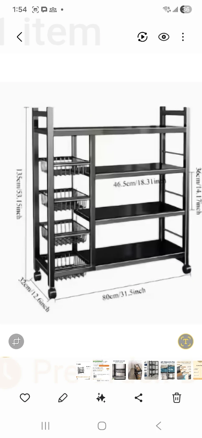 LARGE - Cart with 4 Baskets 53.1" H, 31.5" width, 12.6" D