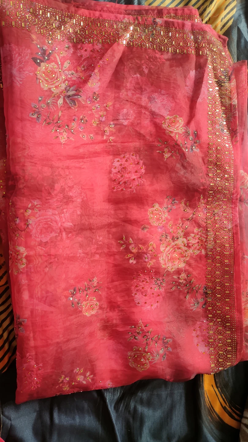 Red Floral Saree with Embellished Border