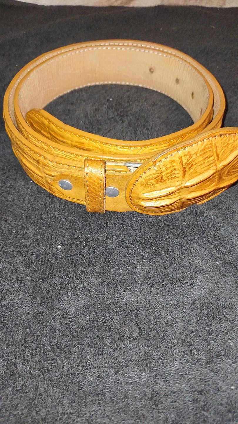 Yellow western Alligator Skin Belt Size 36 - photo 2