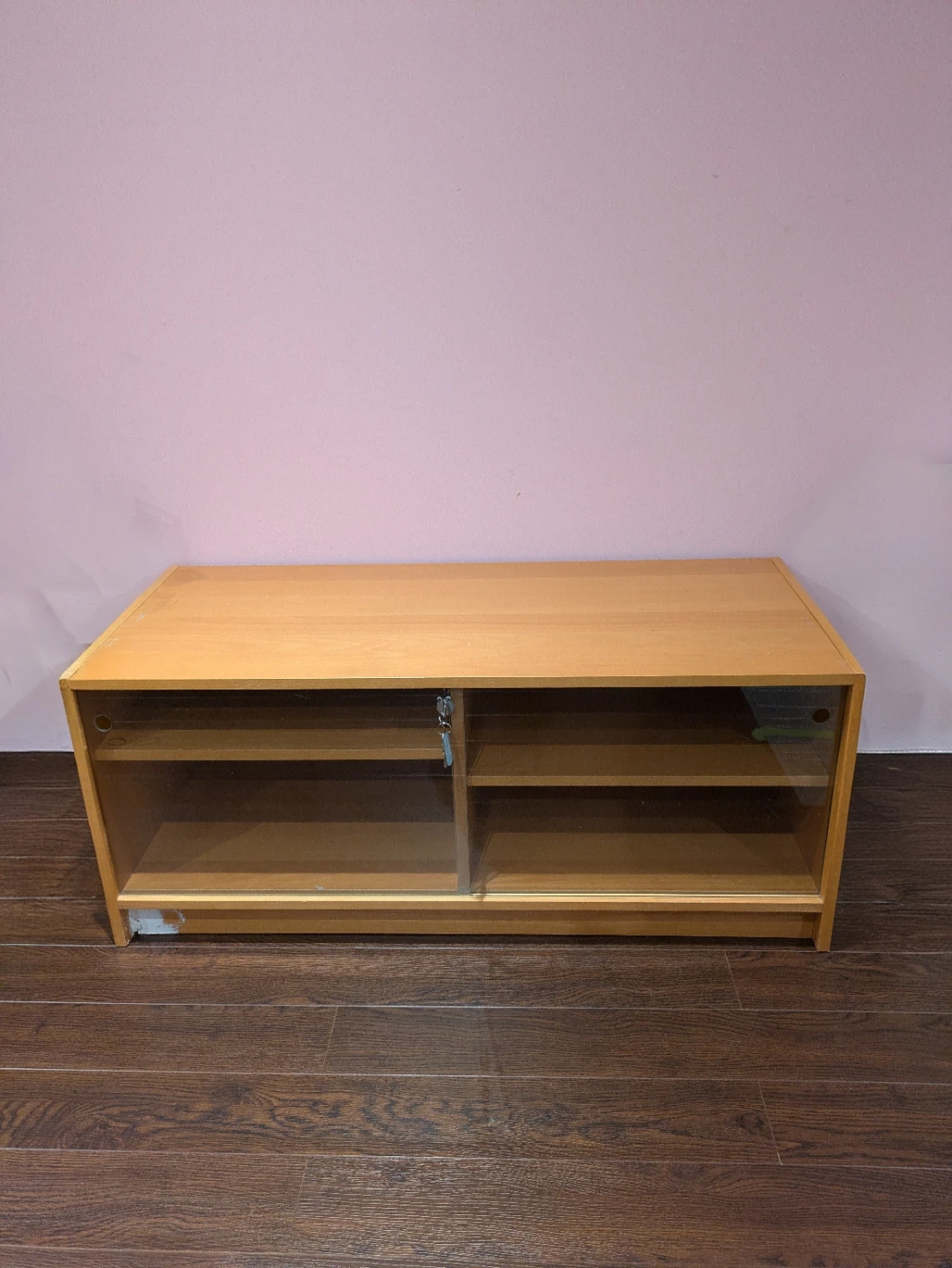 Ikea Light Wood Entertainment Cabinet with Glass Doors