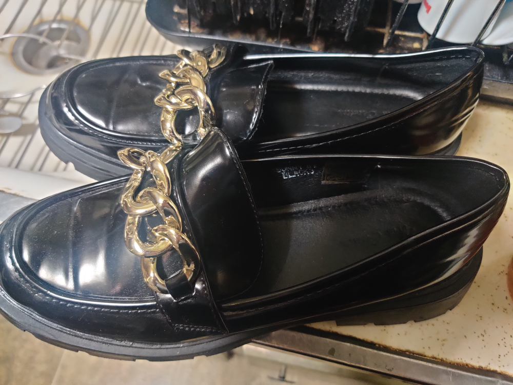 Black Patent Loafers with Gold Chain - Size 8.5 - photo 2