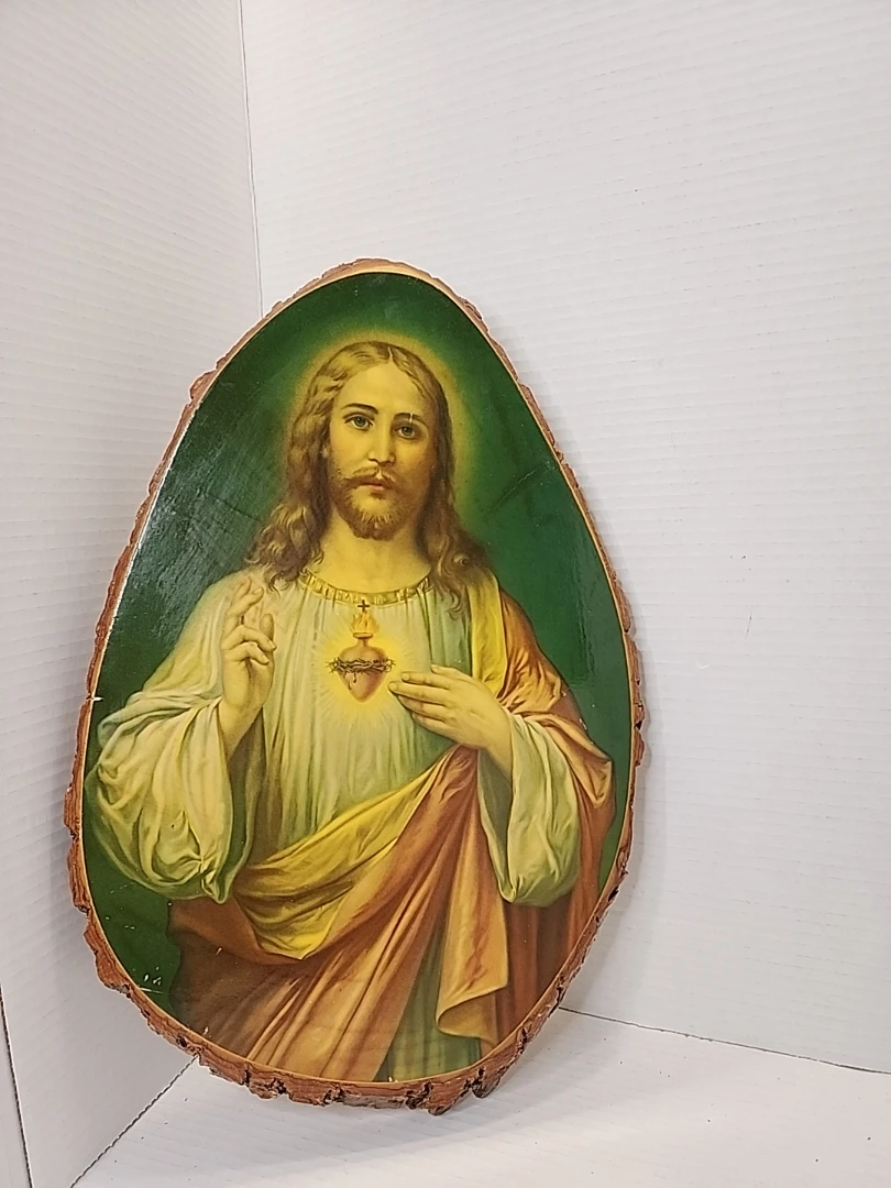 Jesus & Mary Vintage Prints on Live Edge Wood Slabs 17" Tall USA - photo 3