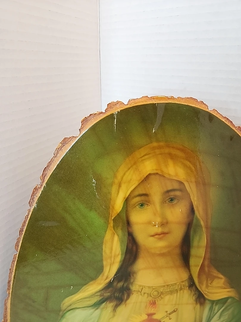 Jesus & Mary Vintage Prints on Live Edge Wood Slabs 17" Tall USA - photo 5
