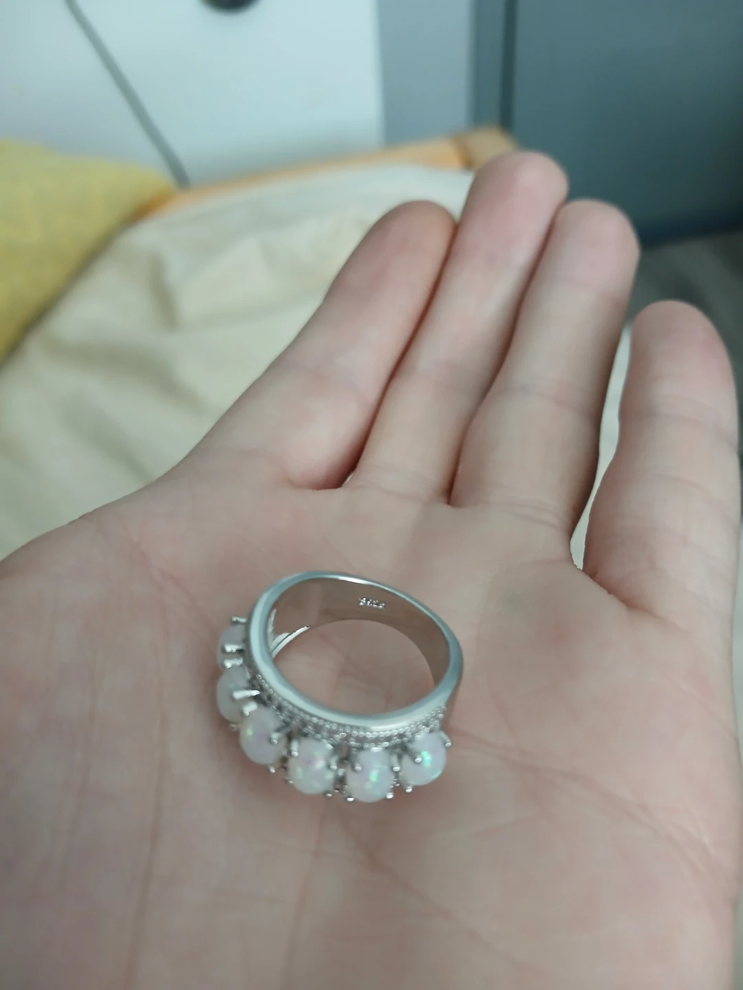 925 Silver And Lab Grown White Fire Opal Ring