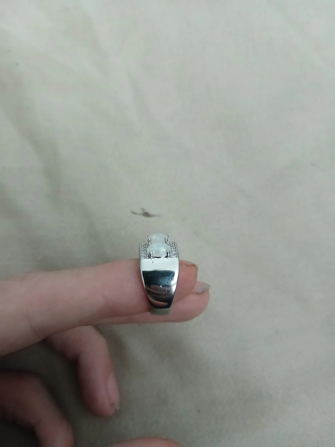 925 Silver And Lab Grown White Fire Opal Ring - photo 5