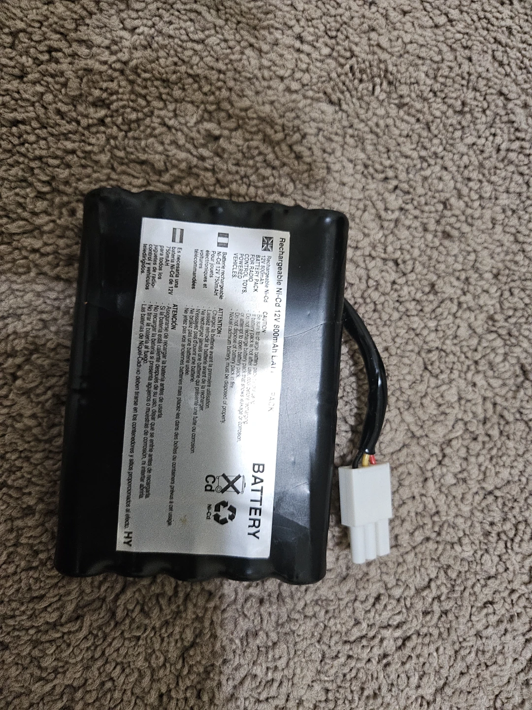 Rechargeable Ni-Cd Battery Pack 12V 2000mAh