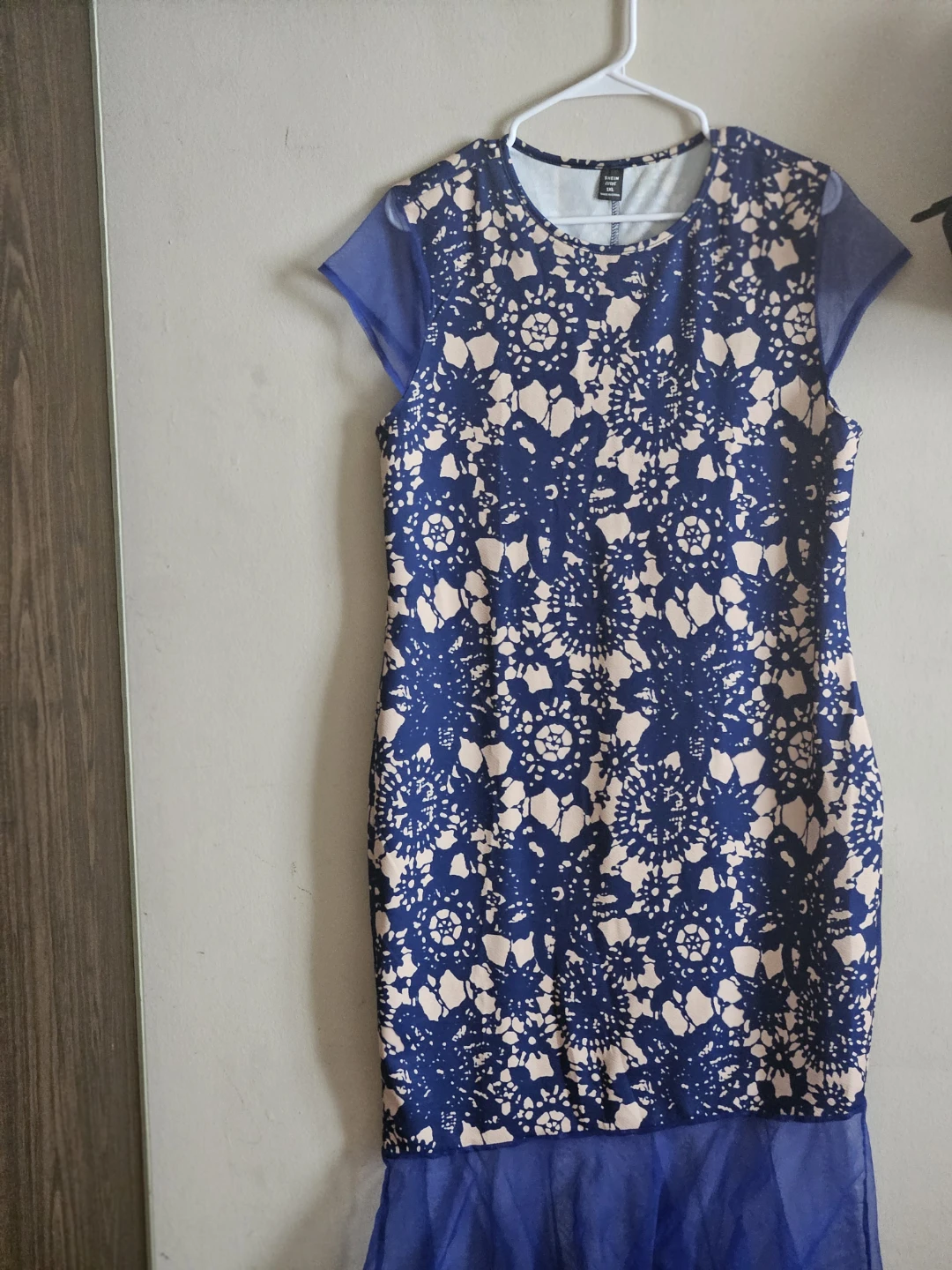 Women's Shein Dress - Blue Floral Mesh Detail