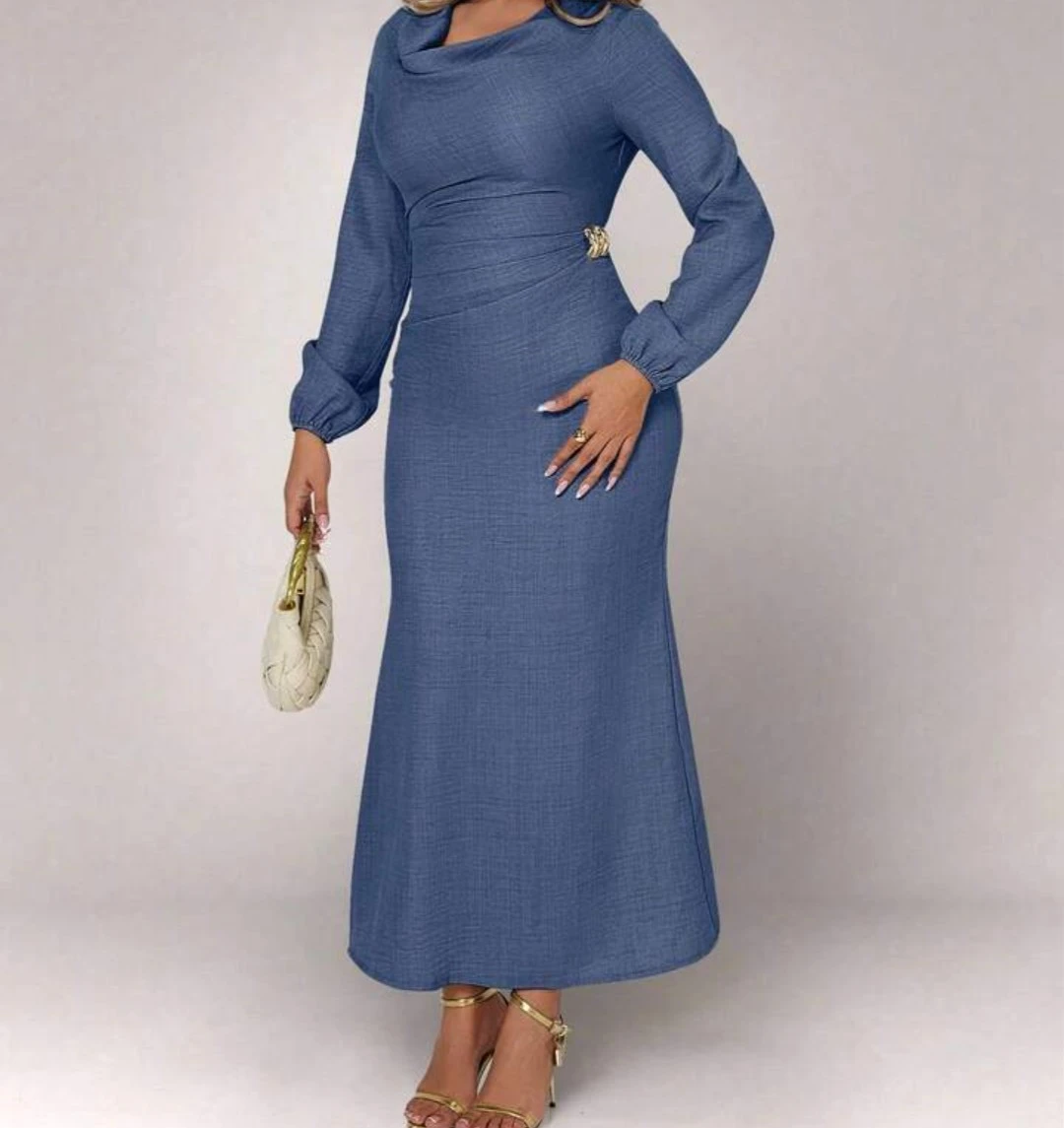 Cowl Neck Ruched Midi Dress - photo 5