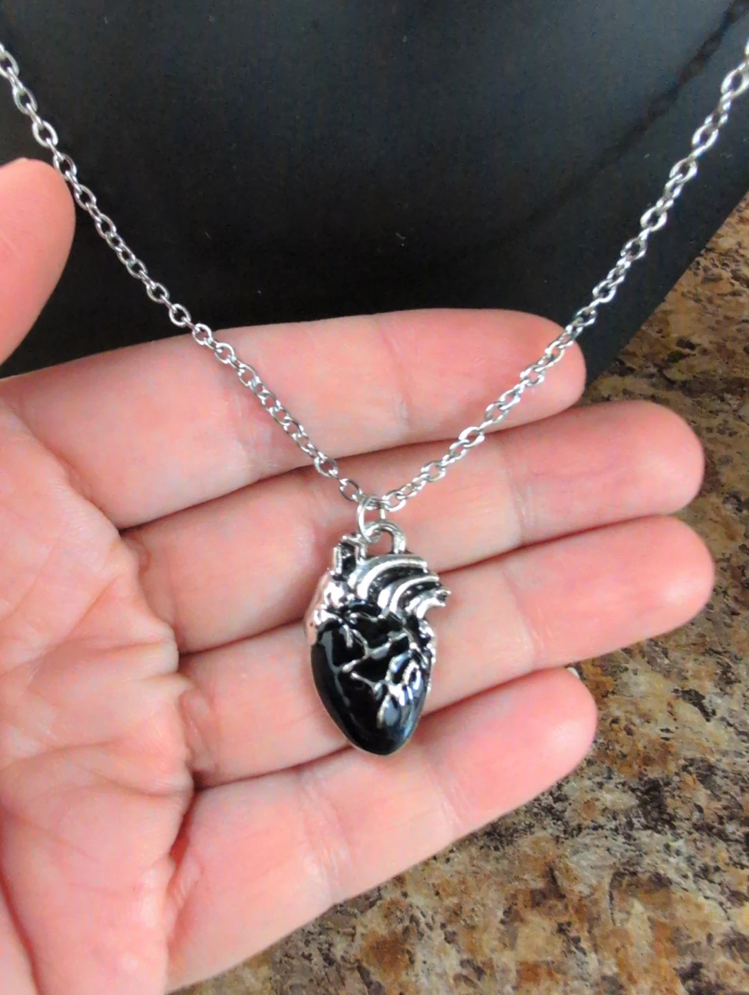 Anatomical Heart Pendant Necklace - Silver Tone