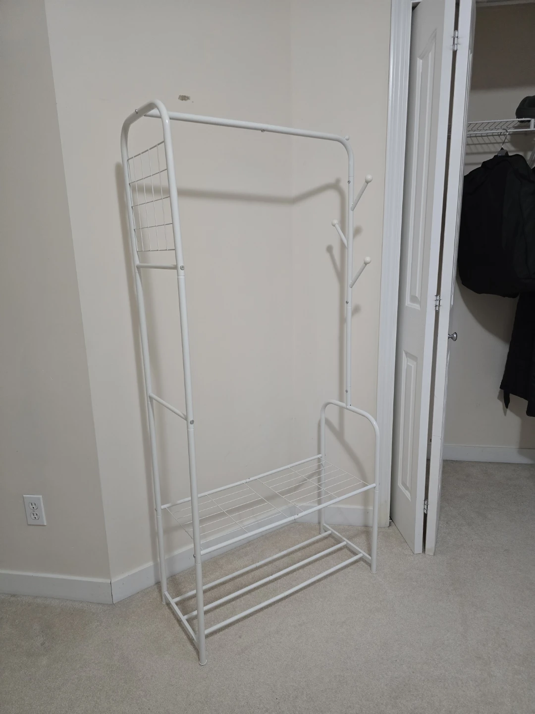White Metal Garment Rack with Shoe Shelf
