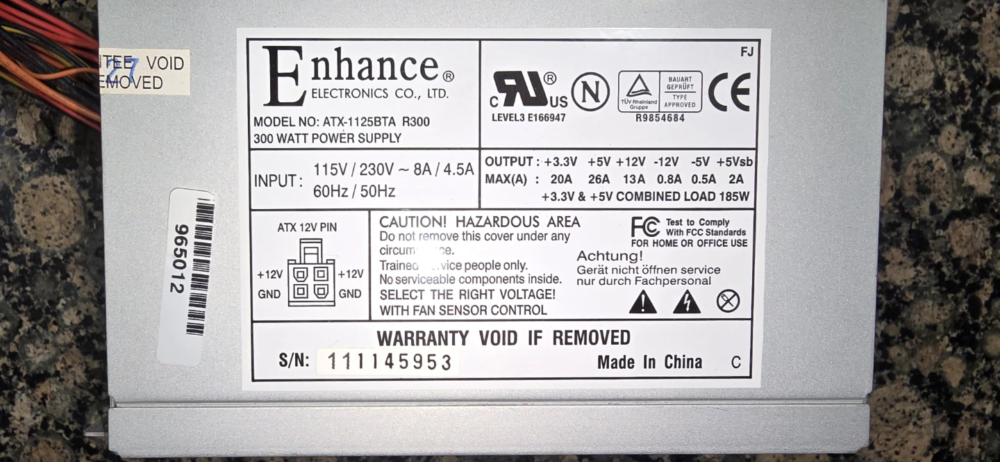 Enhance ATX-1125BTA R300 300 Watt Power Supply