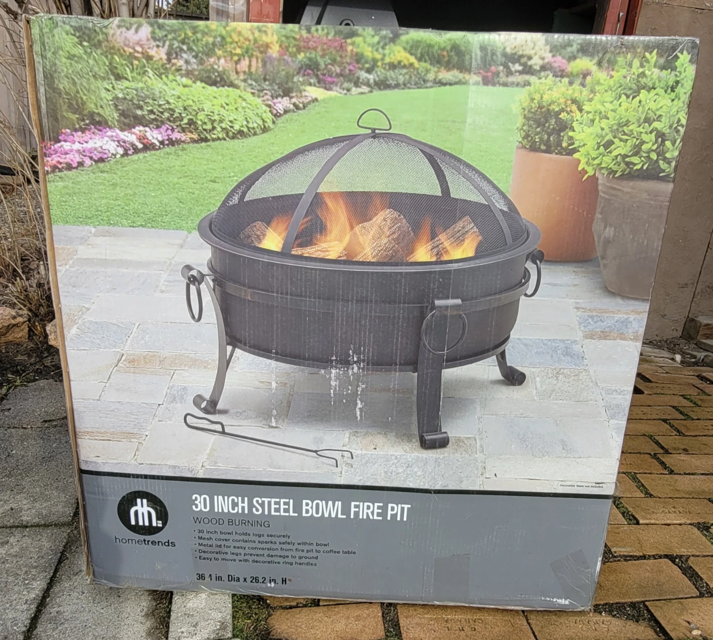 Hometrends 30 Inch Steel Bowl Wood Burning Fire Pit🏆