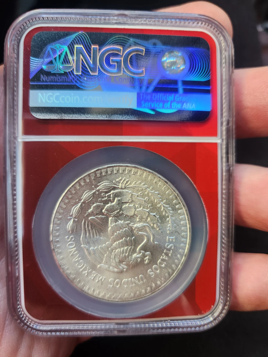 1986 Mexico 1 Onza Silver Coin (NGC MS 65) - photo 2