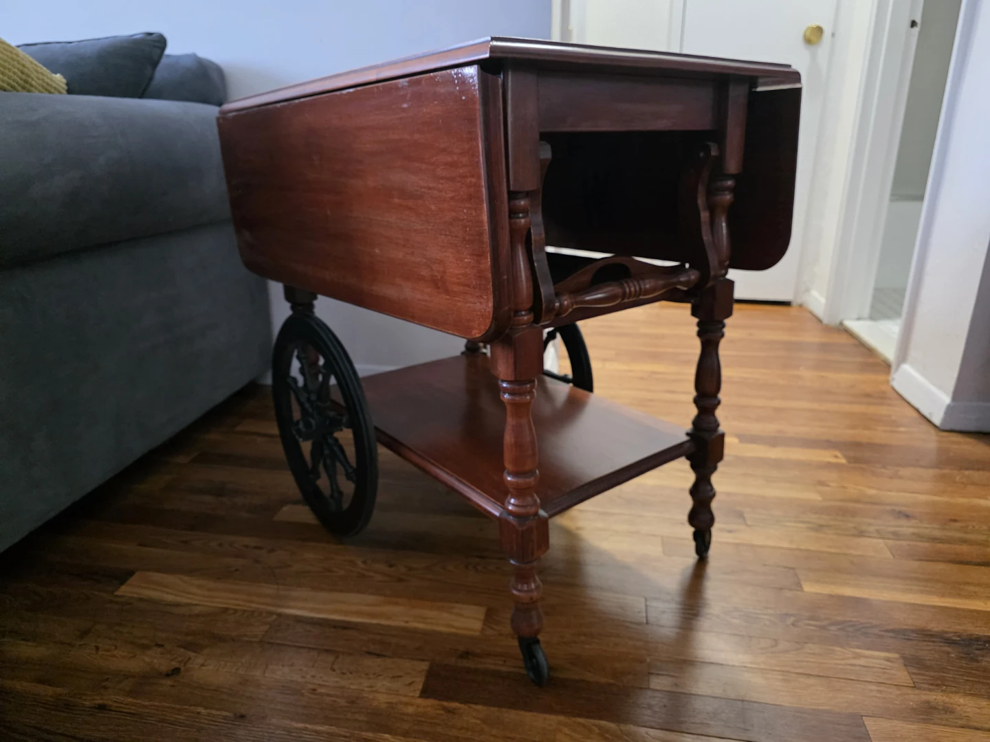 Vintage Drop Leaf Wood Tea Cart with Wheels