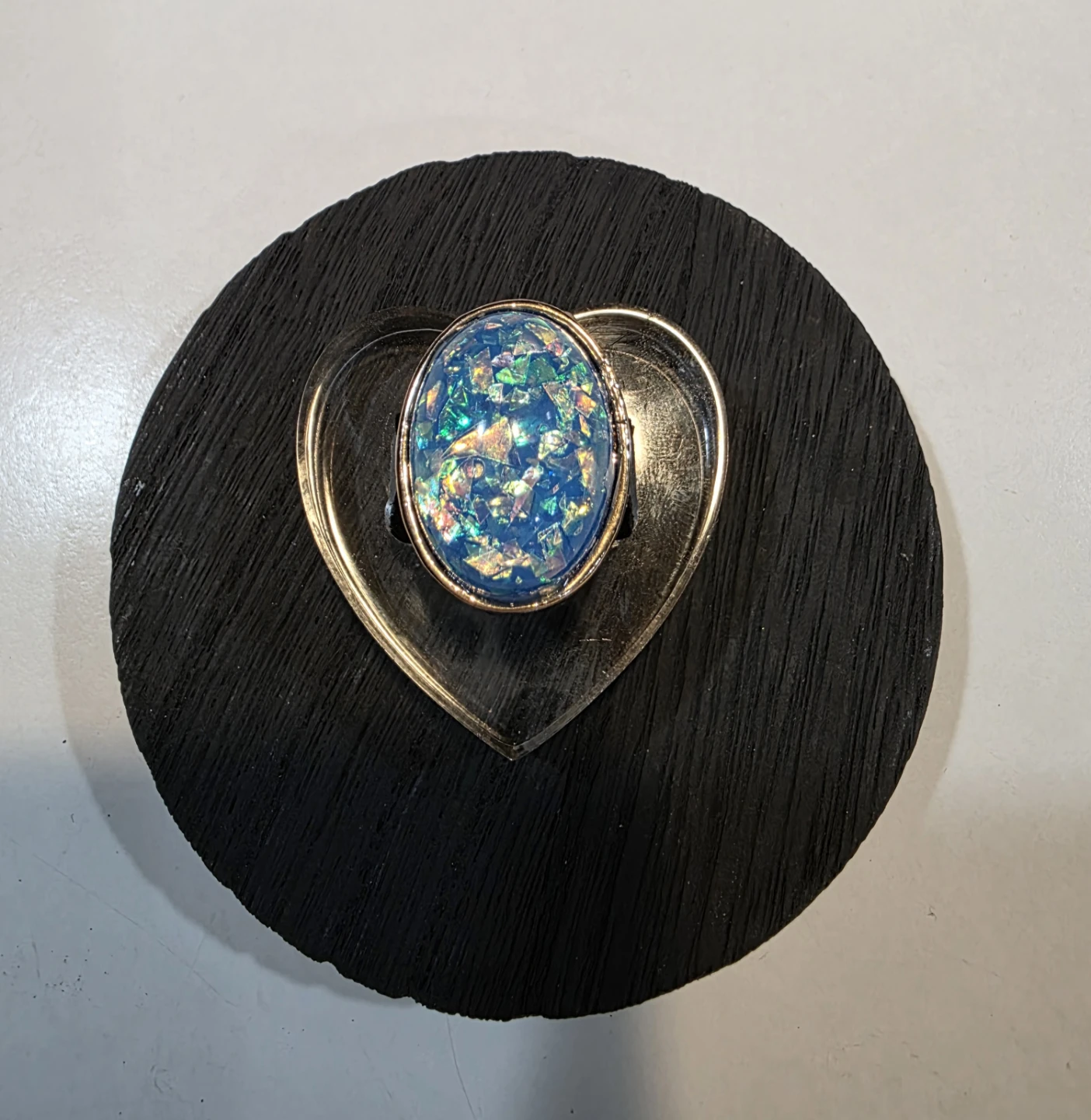 Blue Glitter Statement Ring