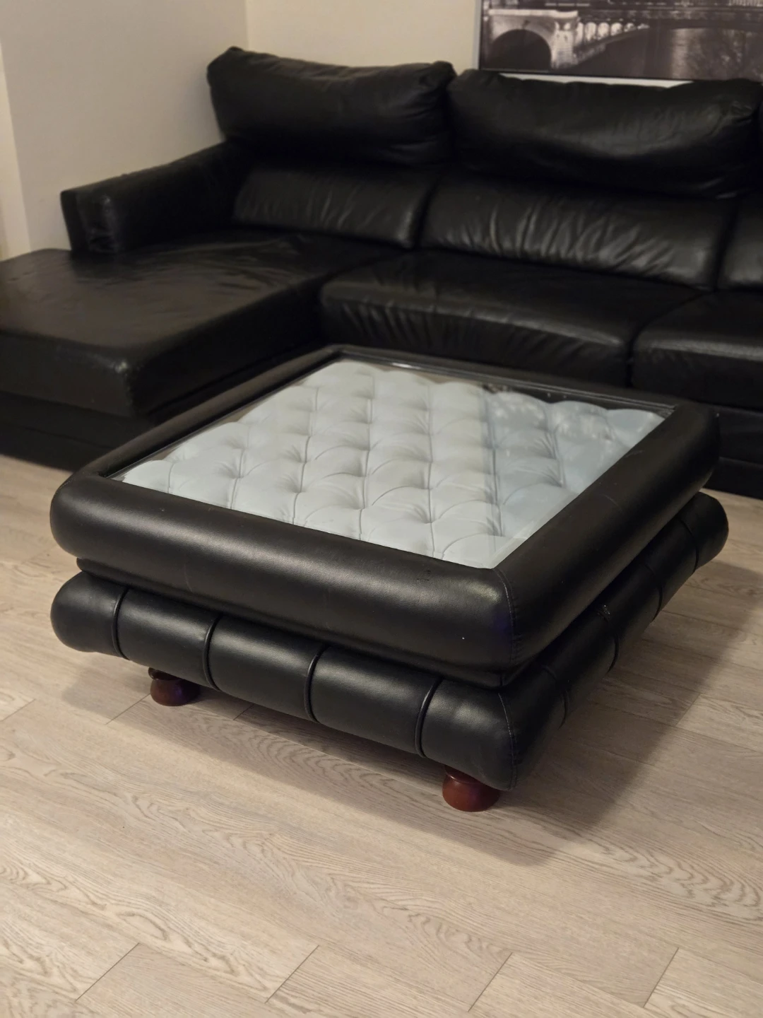Tufted Ottoman Coffee Table with Glass Top
