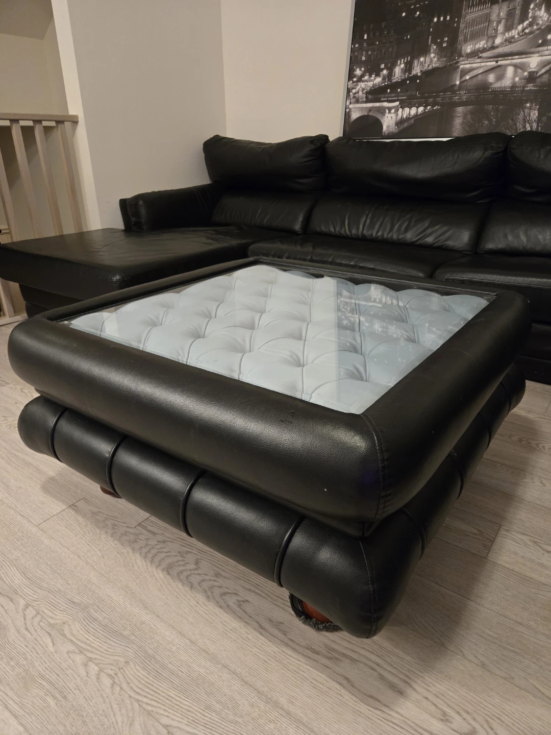 Tufted Ottoman Coffee Table with Glass Top - photo 4