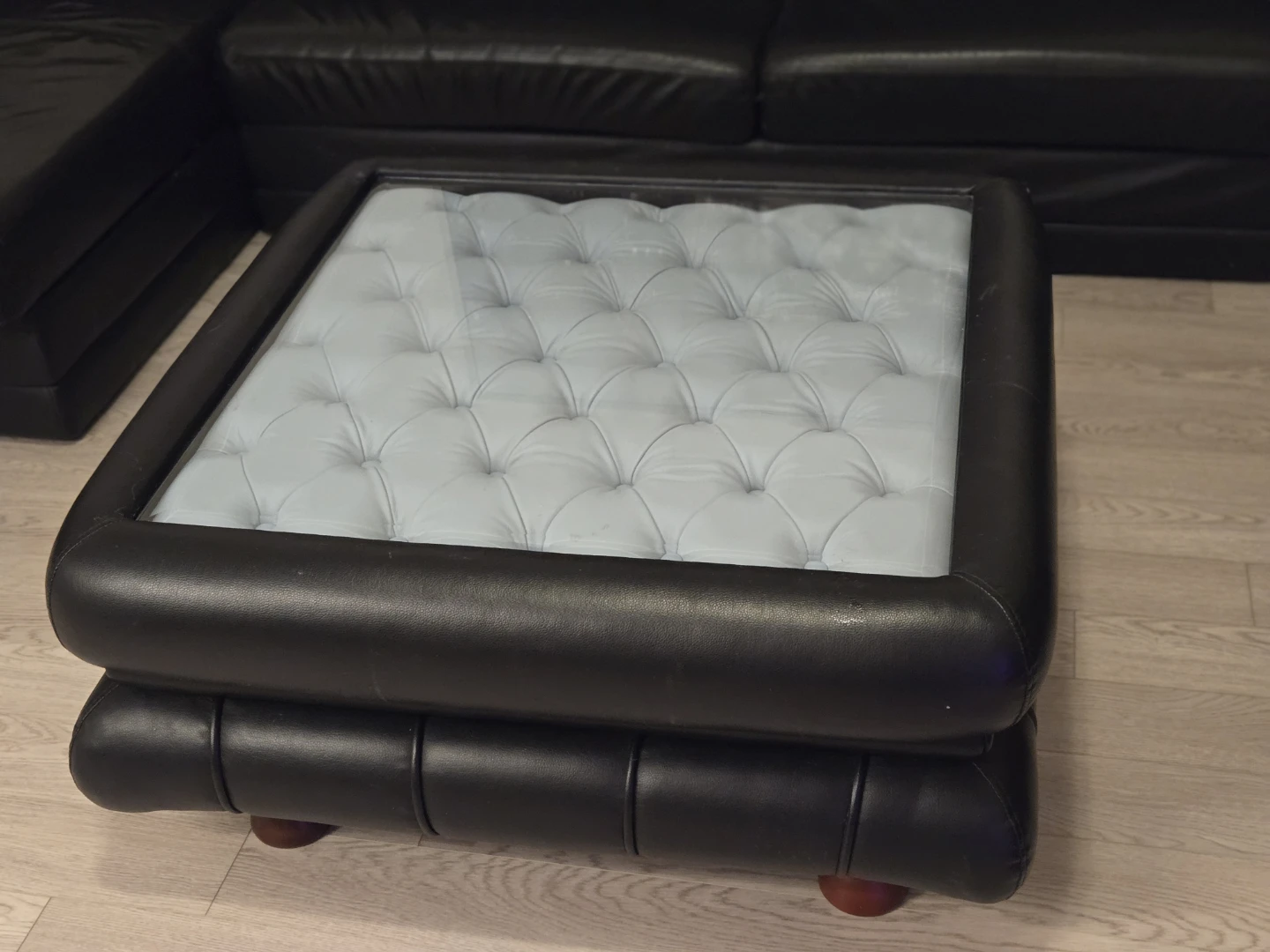 Tufted Ottoman Coffee Table with Glass Top - photo 5