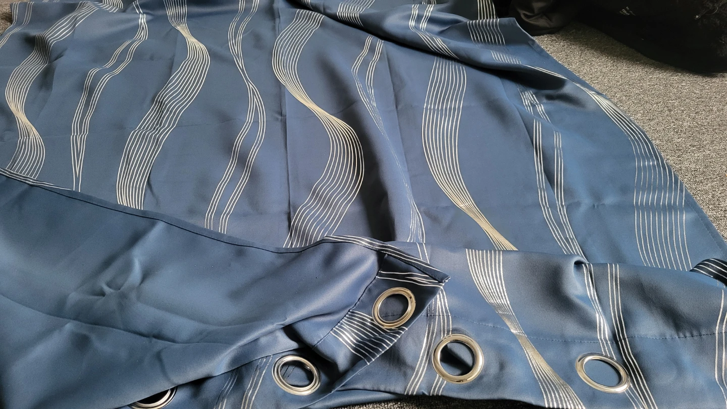 DecoNovo Blue Curtains with Silver Wave Pattern "🏆"