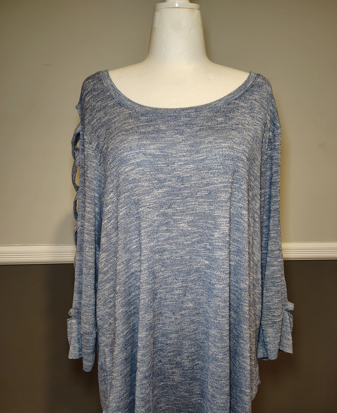 Terra & Sky Blue Marled Sleeve Tie Knit Top 3X - photo 2