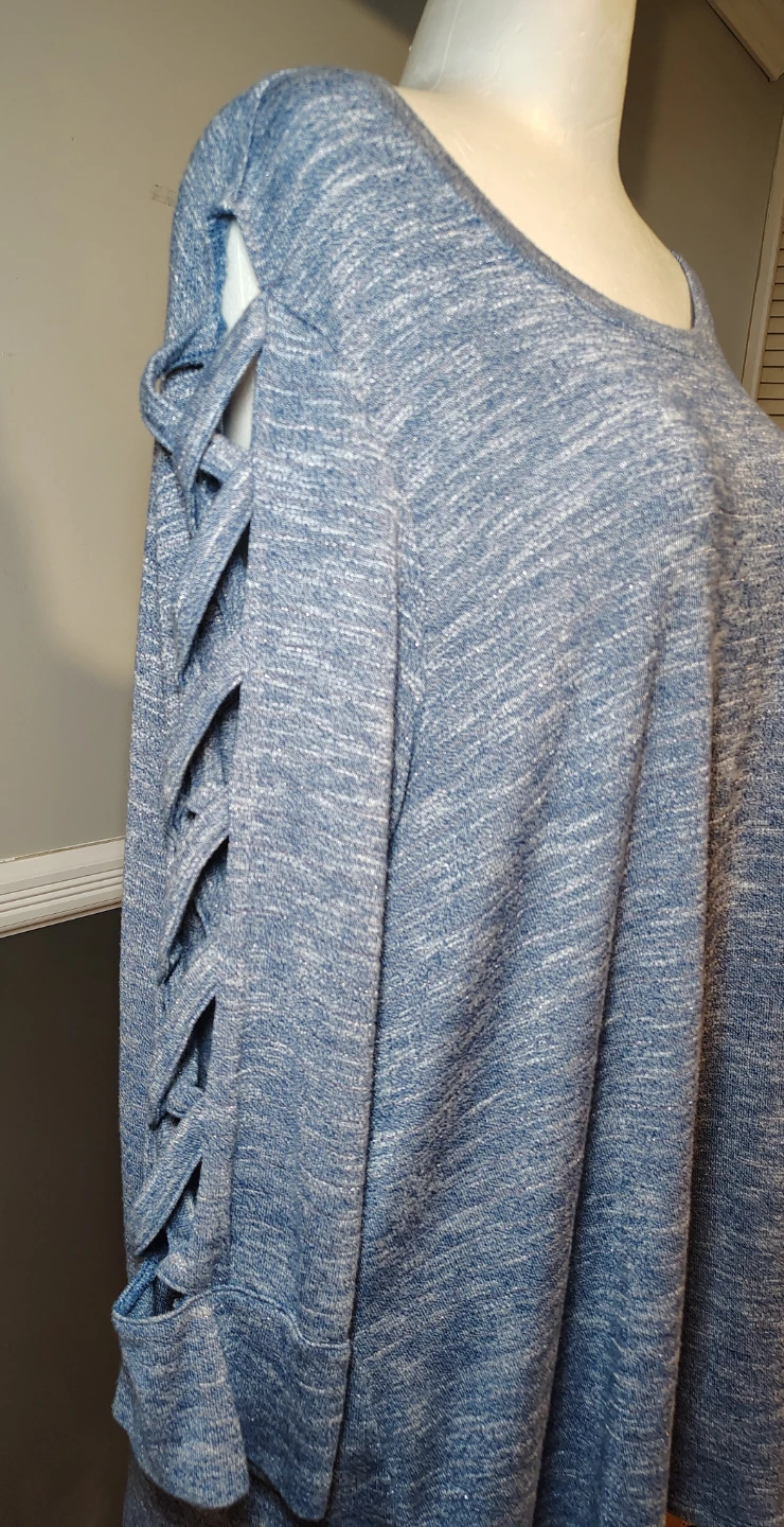 Terra & Sky Blue Marled Sleeve Tie Knit Top 3X - photo 4