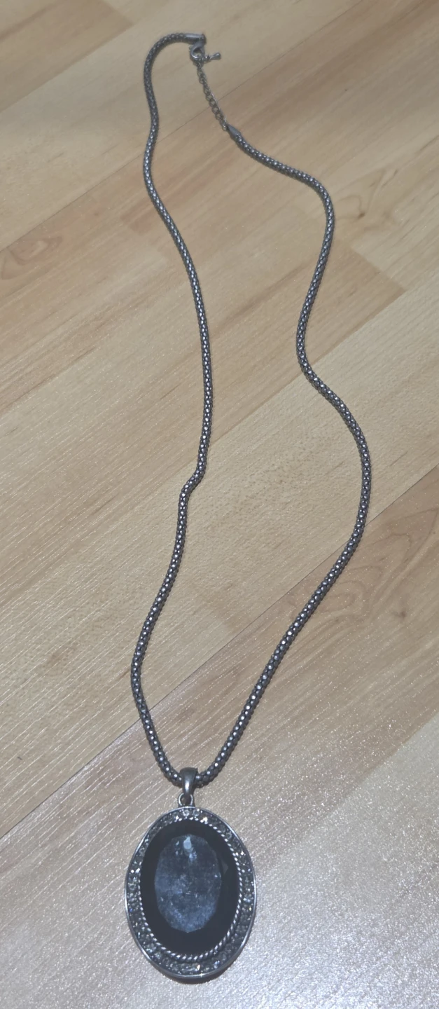 Silver-tone pendant necklace with Black gemstone - photo 2