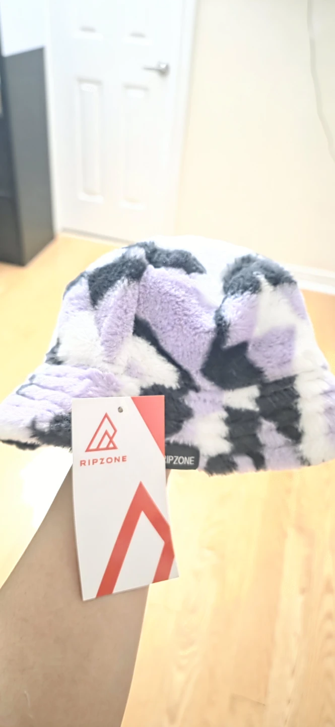 RIPZONE Faux Fur Bucket Hat - Purple Black White Checkered - photo 3