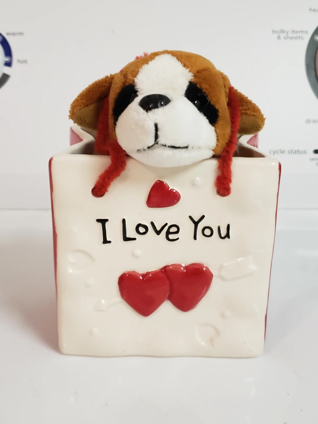Plush Dog in "I Love You" Ceramic Pot