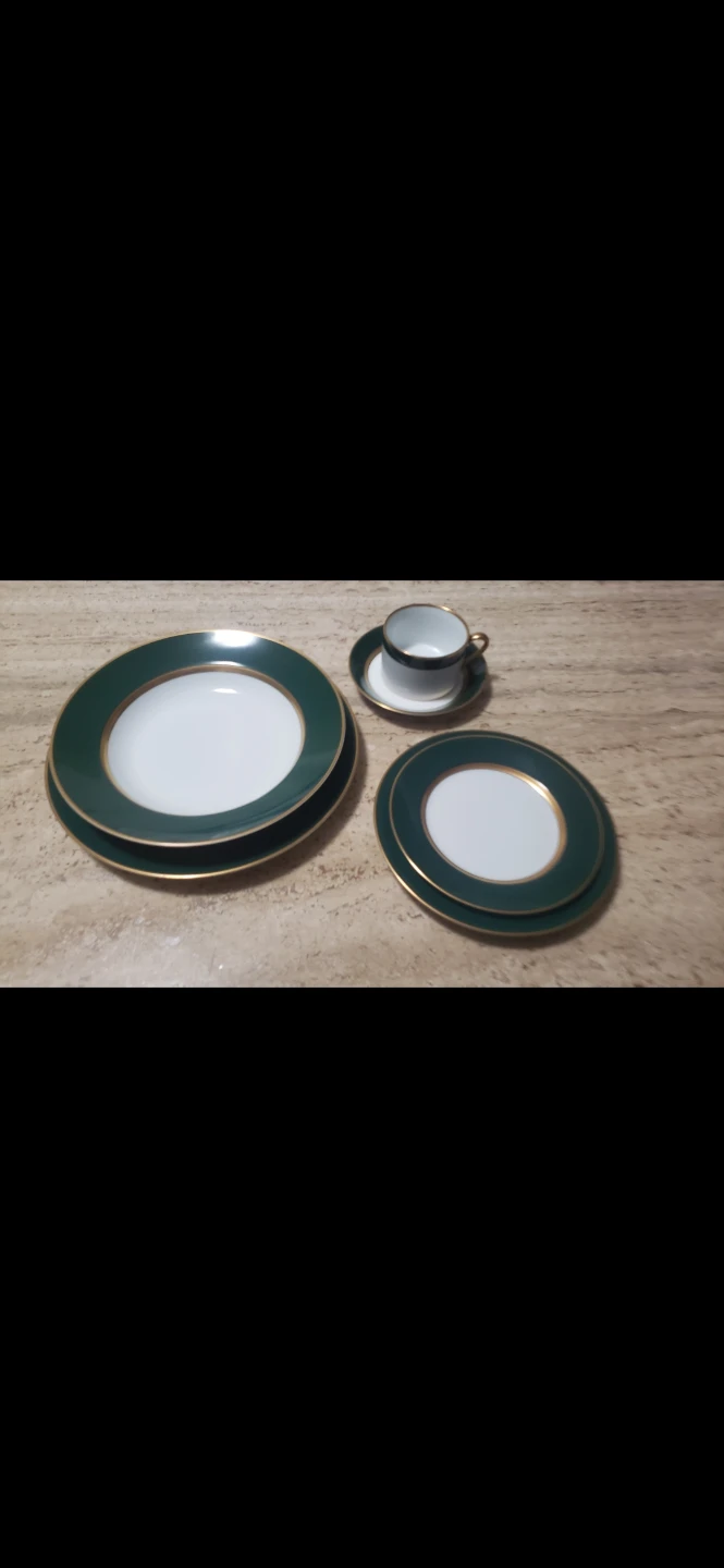 Vintage Green and Gold Trimmed Fine China Set