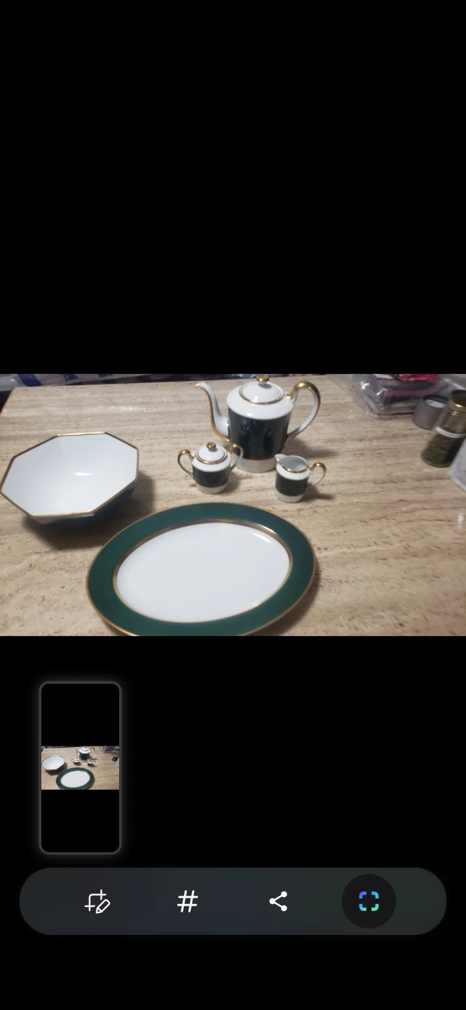 Vintage Green and Gold Trimmed Fine China Set - photo 2