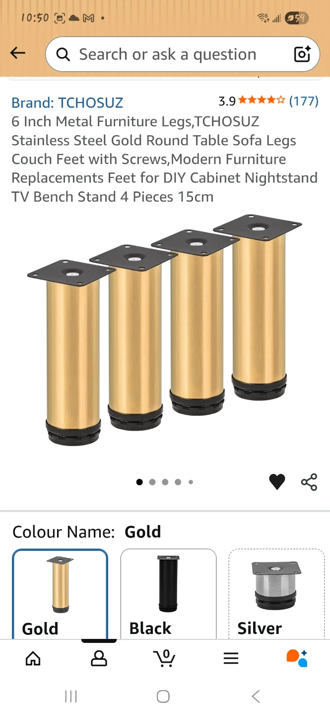 6 Inch Metal Furniture Legs (Gold)