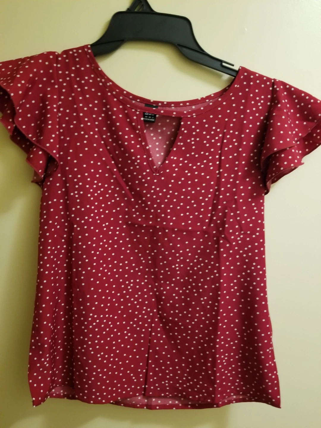 Red Polka Dot Flutter Sleeve Blouse - Size XS
