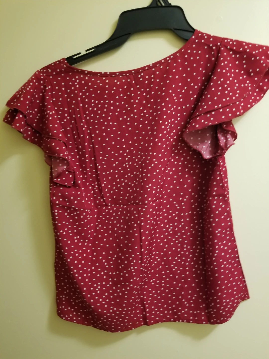 Red Polka Dot Flutter Sleeve Blouse - Size XS - photo 2