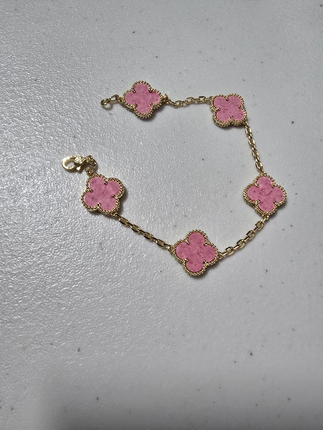 Pink Clover Charm Bracelet Gold Tone