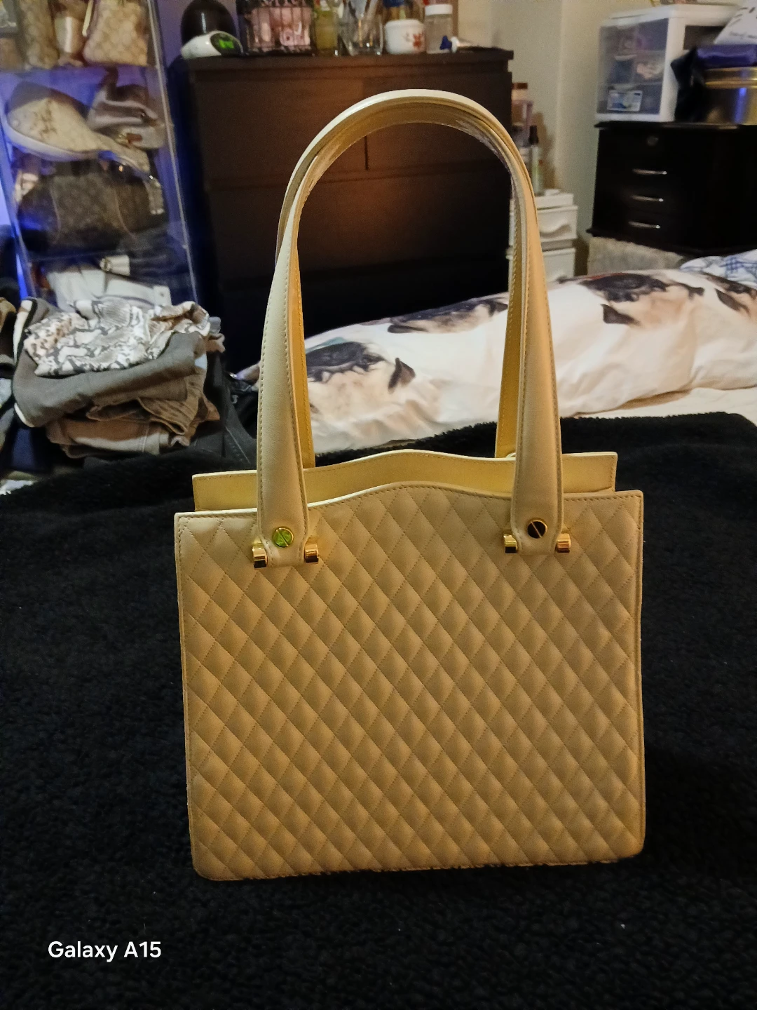 Valentino Orlandi Cream Quilted Leather Top Handle Handbag