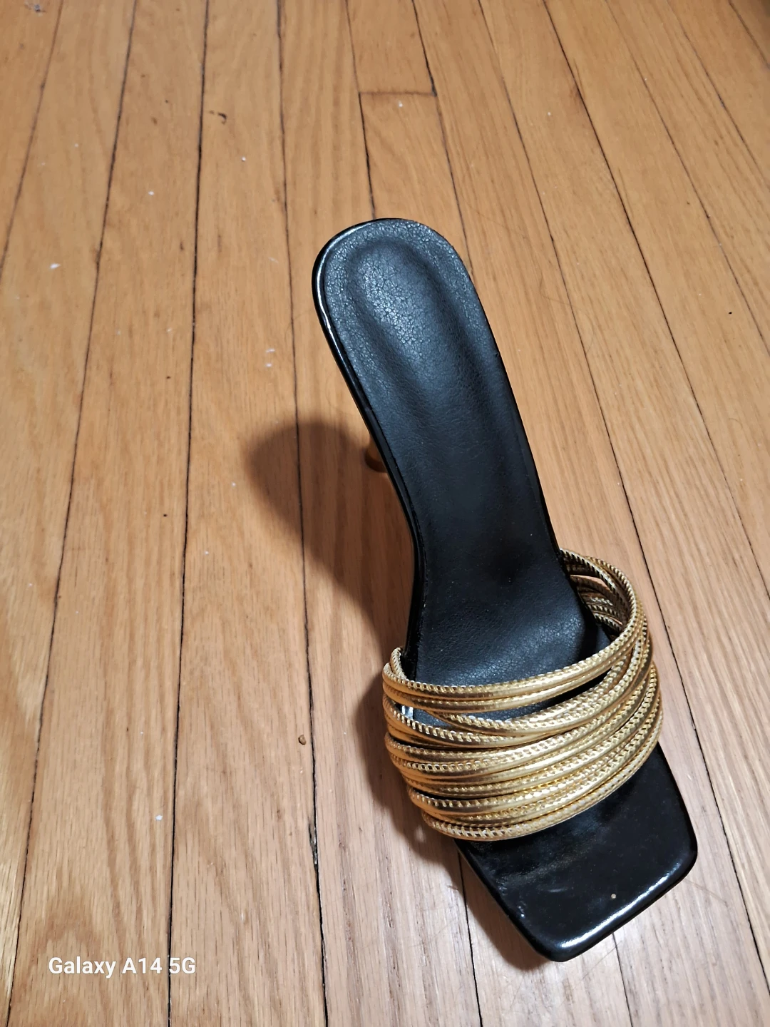 Women's Black and Gold Heeled Sandals
