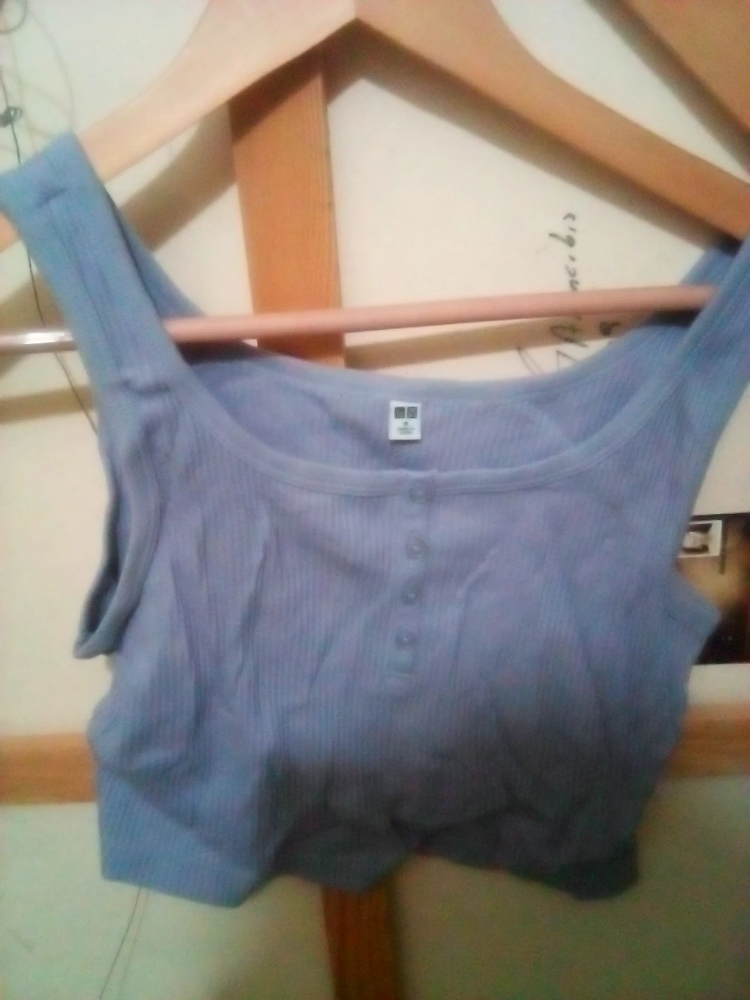 Uniqlo Ribbed Button-Up Crop Tank Top - Blue - Size M - photo 3