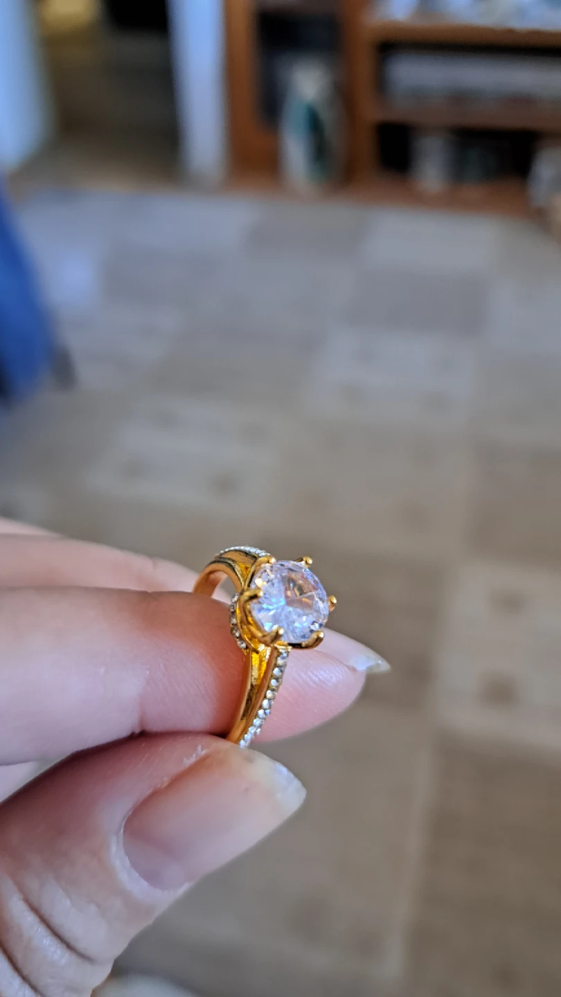 Gold-tone engagement ring with clear stone - photo 2