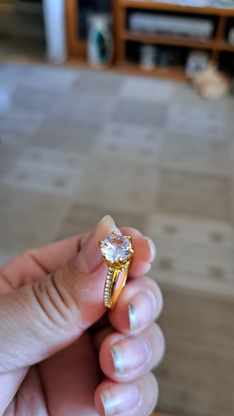 Gold-tone engagement ring with clear stone - photo 4