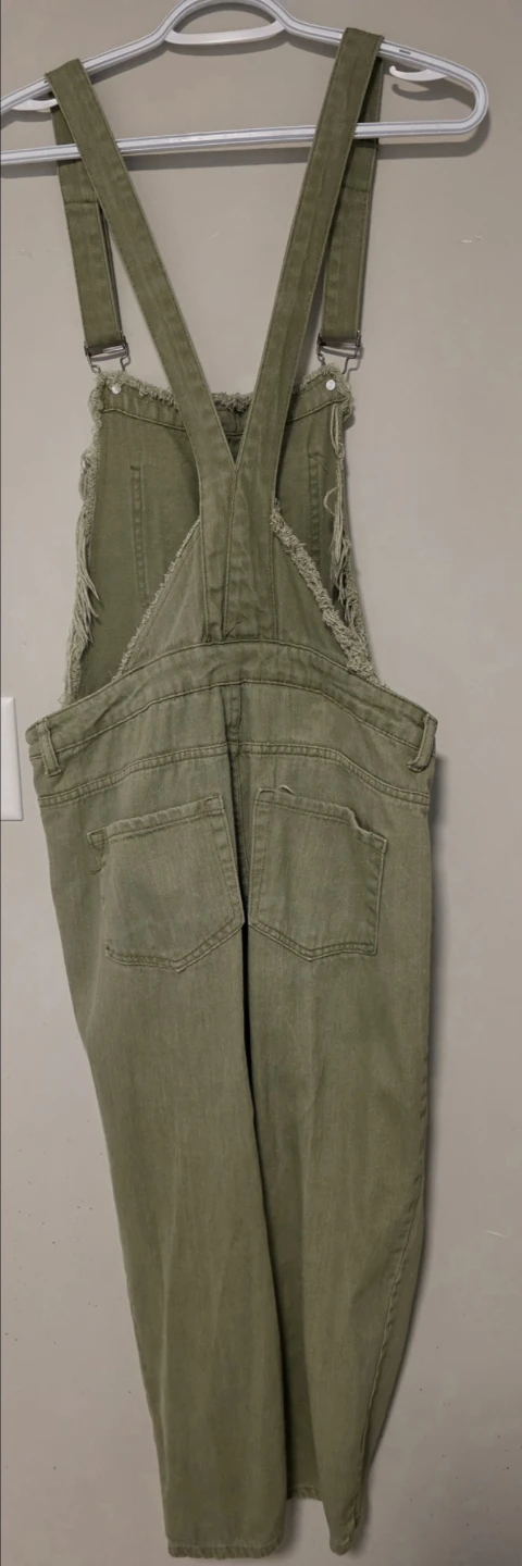 Olive Green Distressed Paper Heart Denim Overalls - photo 2