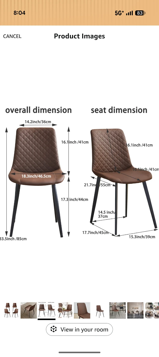 Brown Dining Chair with Metal Legs - Set of 4 - photo 3