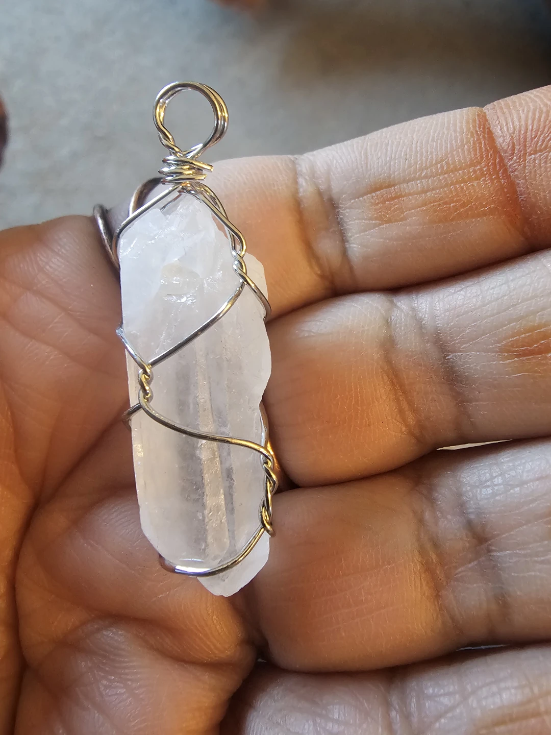 Wire Wrapped clear quartz Crystal Pendant Necklace