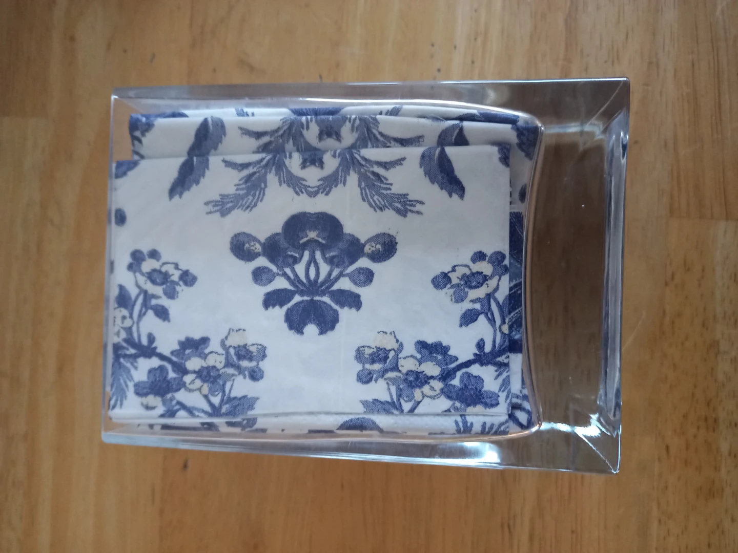 Glass Napkin Holder with Blue Floral Napkins - photo 2