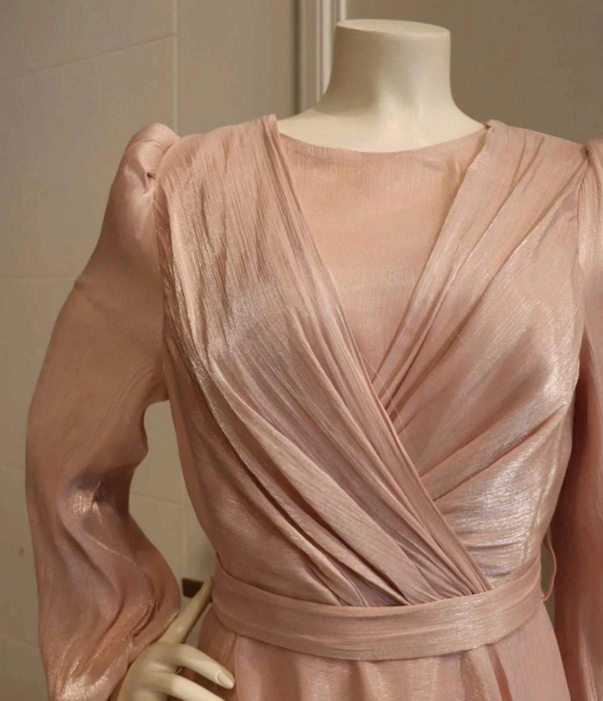 Women's Pink Metallic Long Sleeve Maxi Dress - photo 2