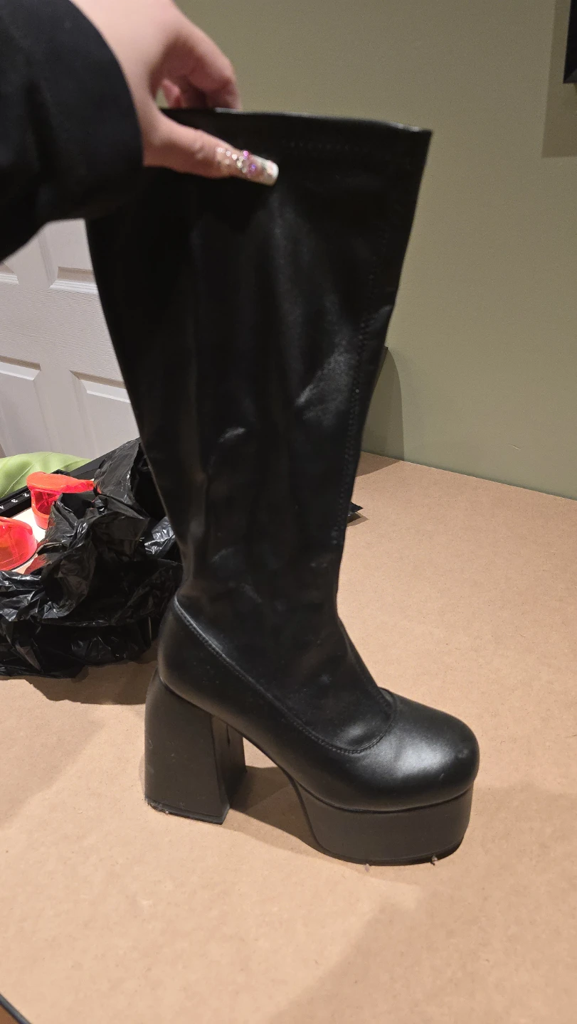 Black Platform Knee-High Boots Size 39 - photo 2