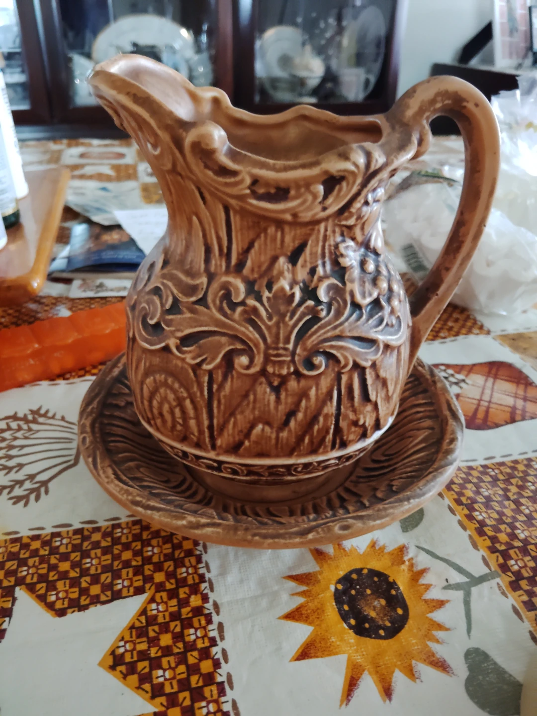 Vintage Ceramic Pitcher with Saucer
