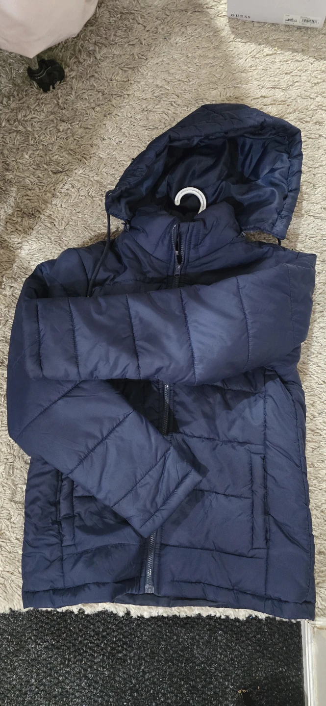 Navy Blue Puffer Jacket with Hood